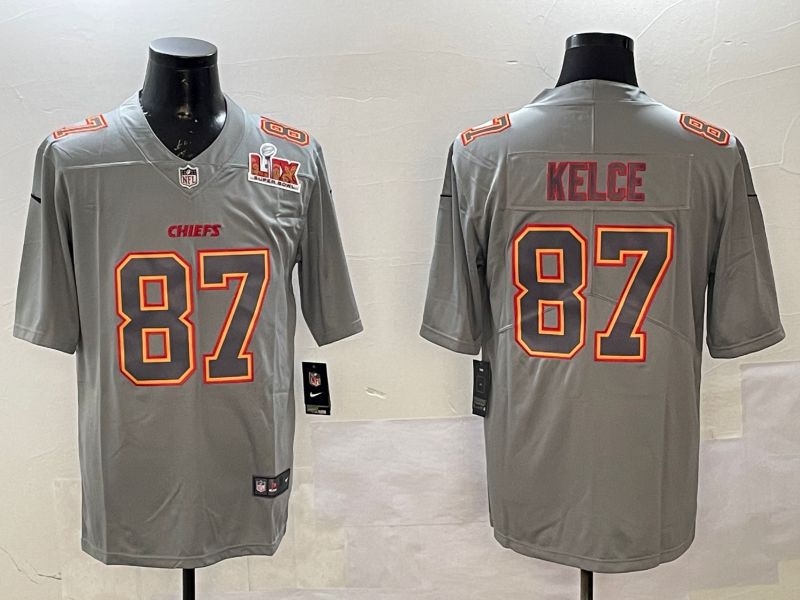 Men Kansas City Chiefs 87 Kelce Grey 2025 Nike Vapor Limited NFL Jersey style 2102